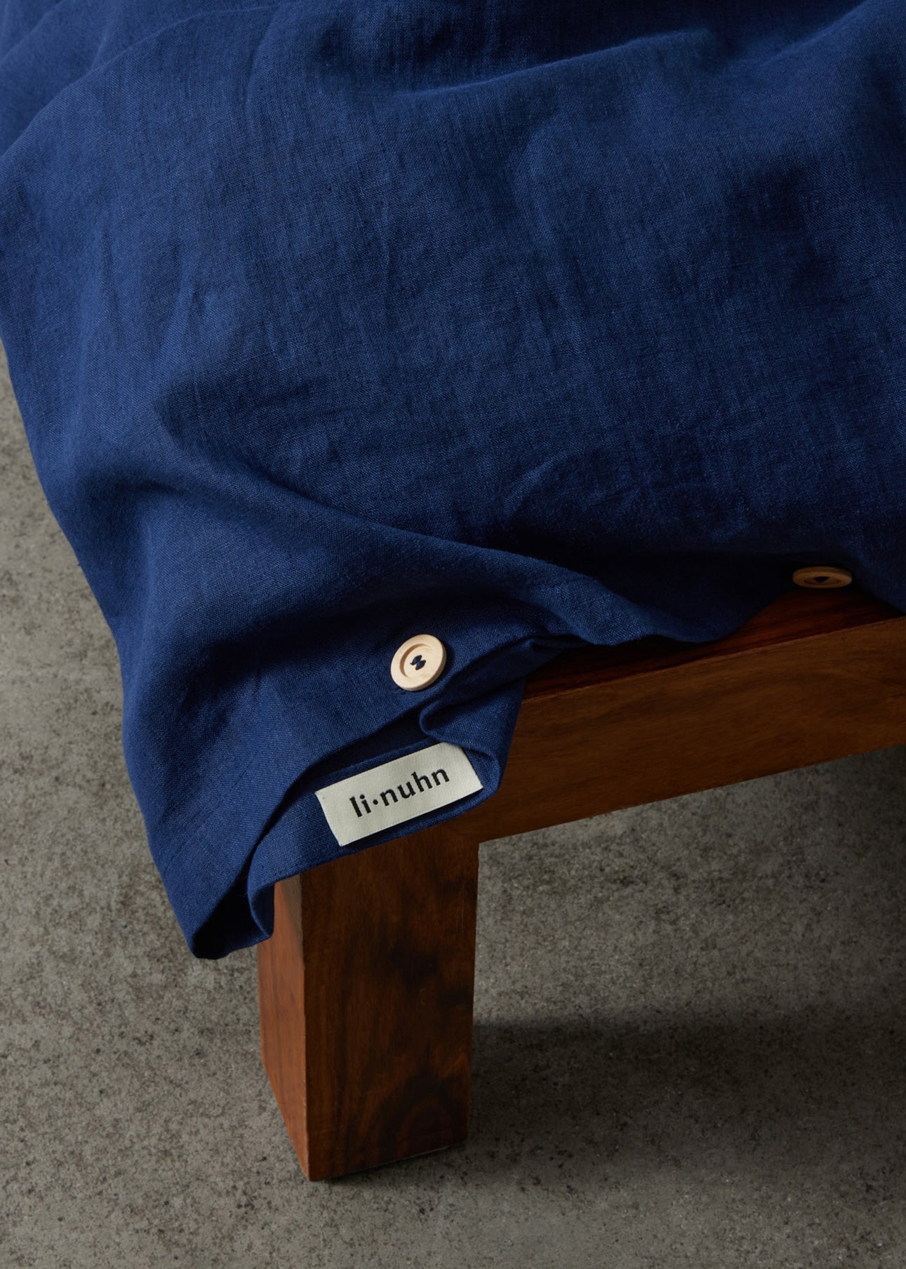Linuhn linen bedding sheets in Baltic navy blue natural fabric organic and ethically made